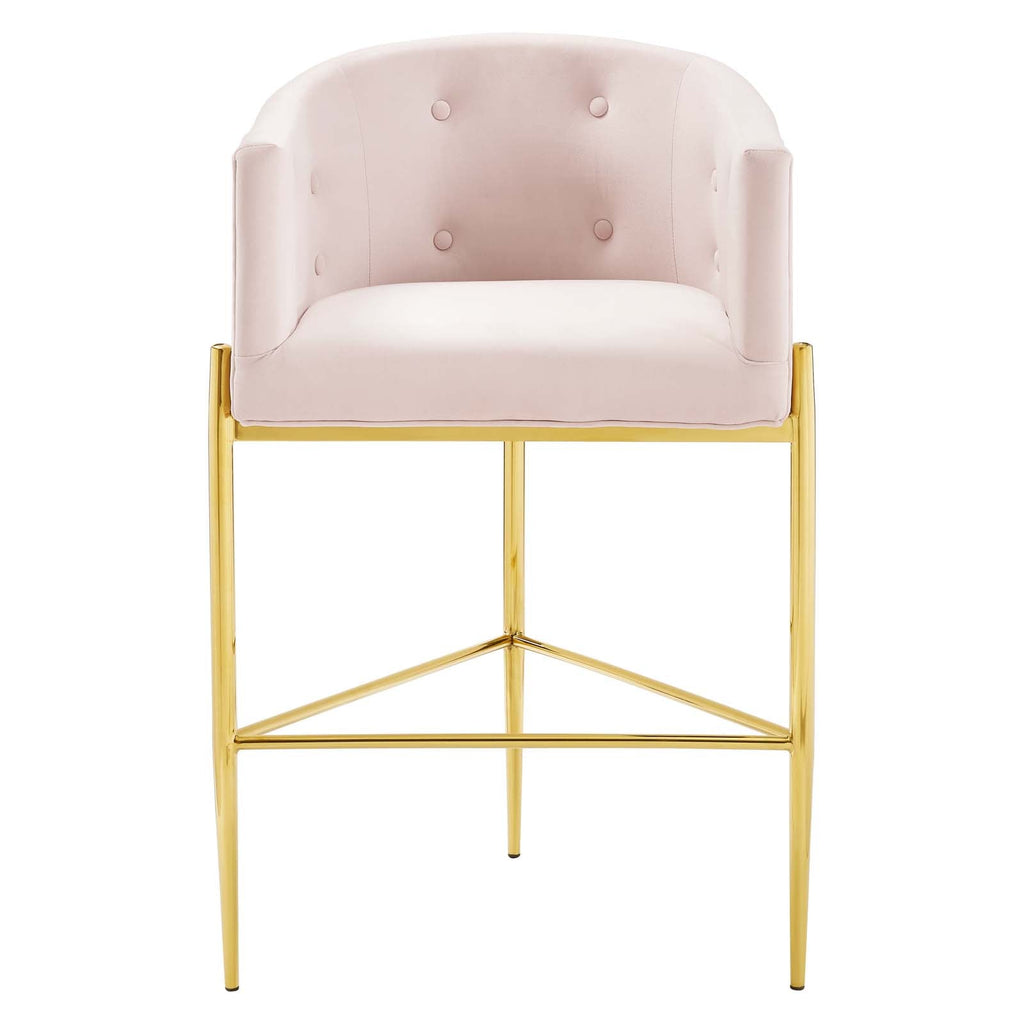 Savour Tufted Performance Velvet Bar Stool in Pink