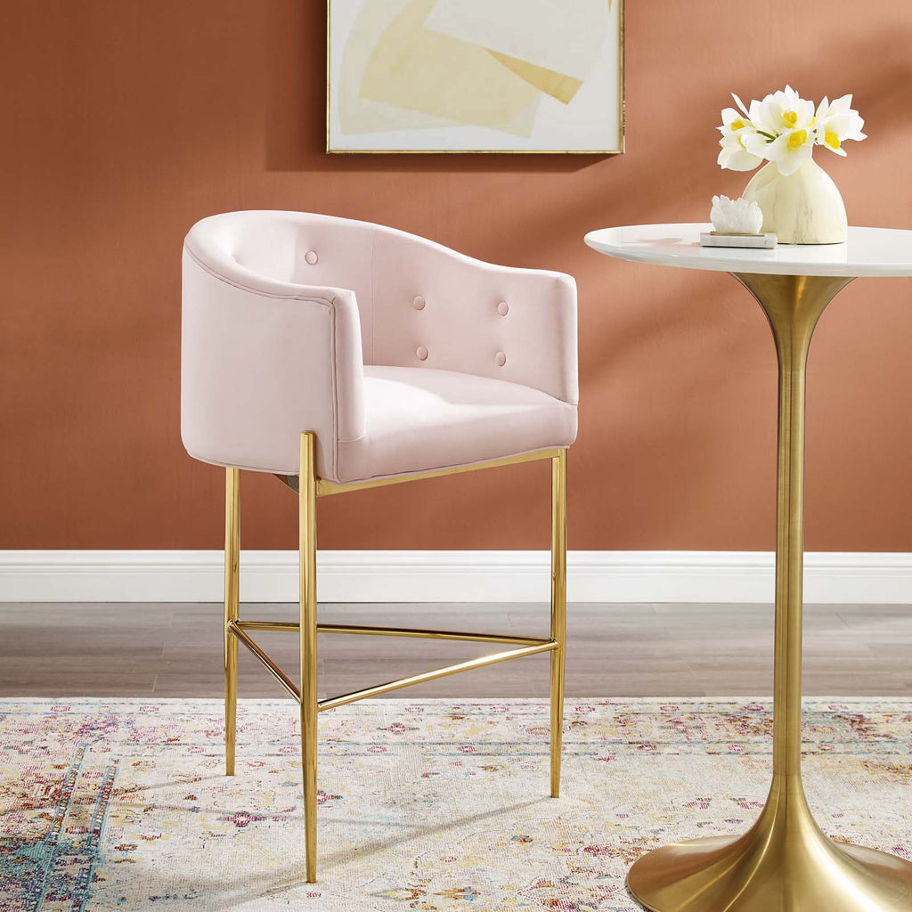 Savour Tufted Performance Velvet Bar Stool in Pink