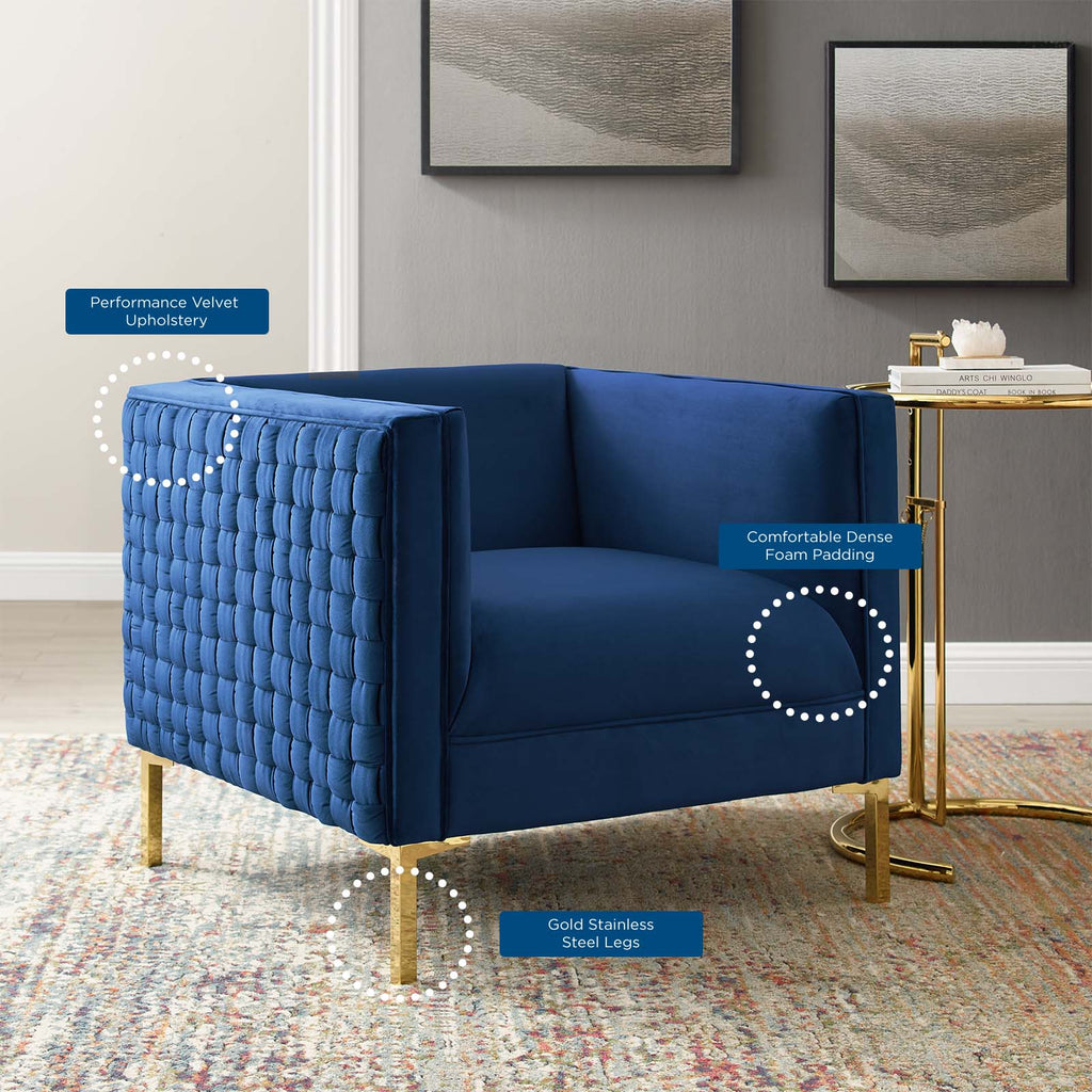 Resonate Performance Velvet Armchair in Navy