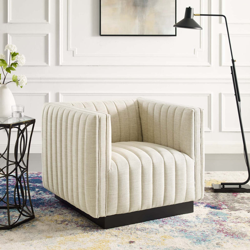 Conjure Tufted Upholstered Fabric Armchair in Beige