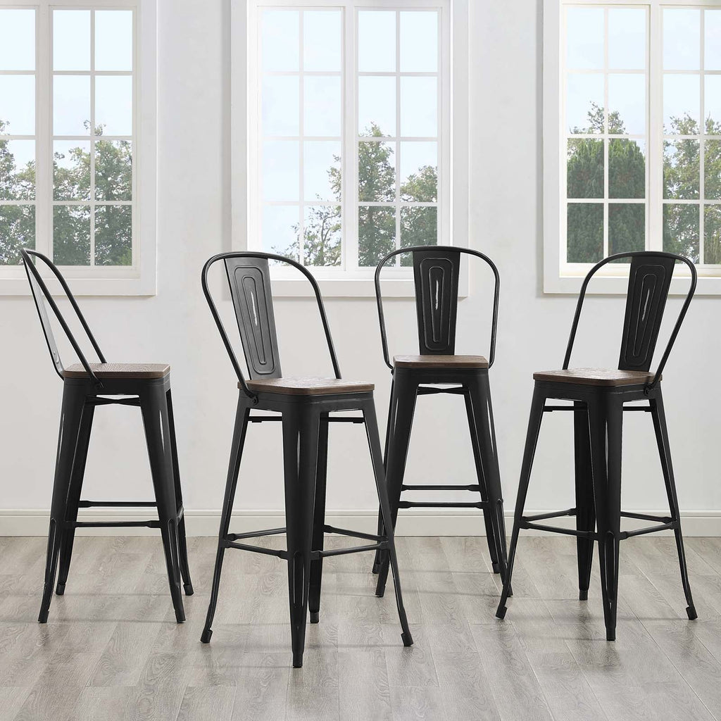 Promenade Bar Stool Metal Set of 4 in Black