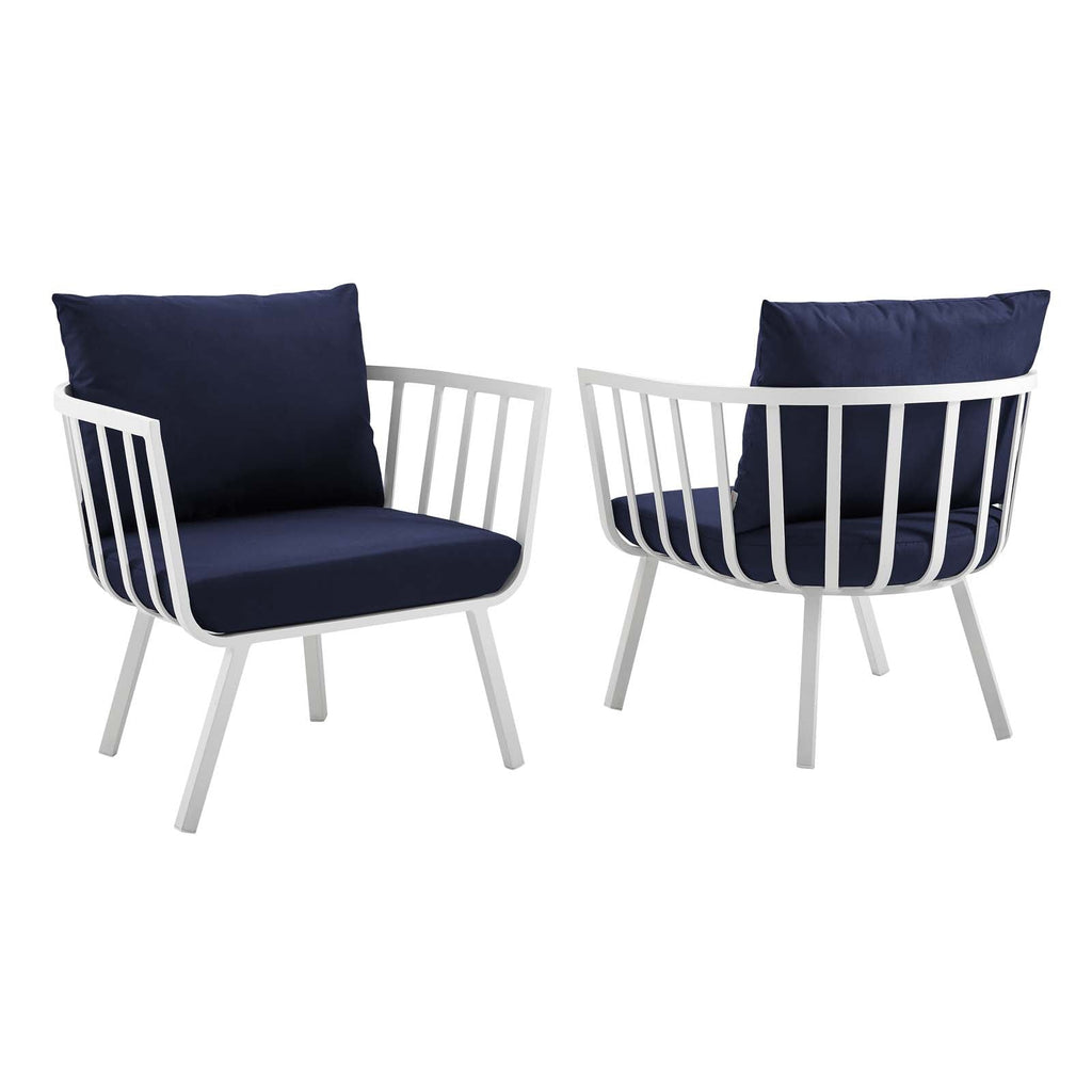 Riverside Outdoor Patio Aluminum Armchair Set of 2 in White Navy