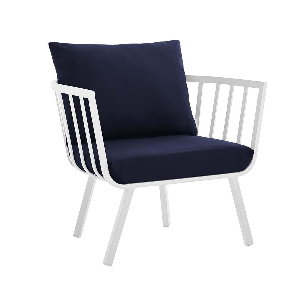 Riverside Outdoor Patio Aluminum Armchair Set of 2 in White Navy