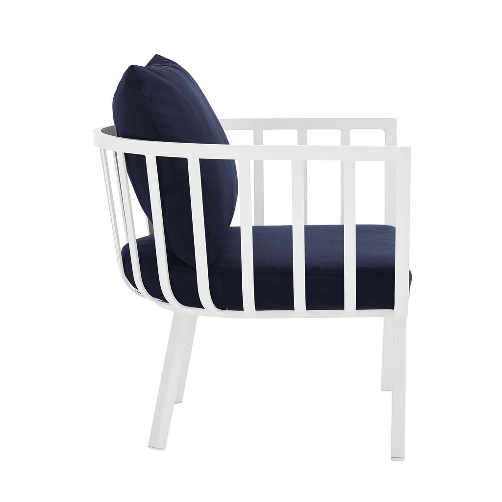 Riverside Outdoor Patio Aluminum Armchair Set of 2 in White Navy