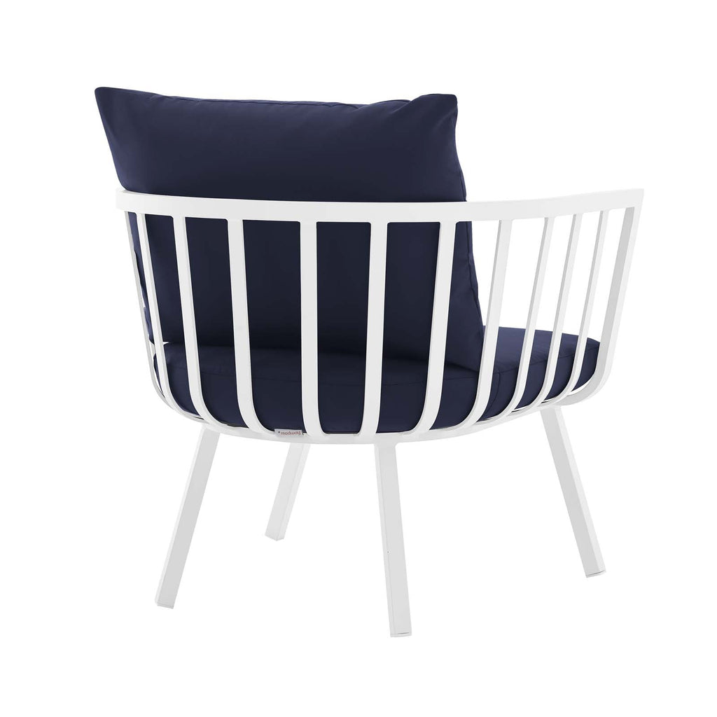 Riverside Outdoor Patio Aluminum Armchair Set of 2 in White Navy