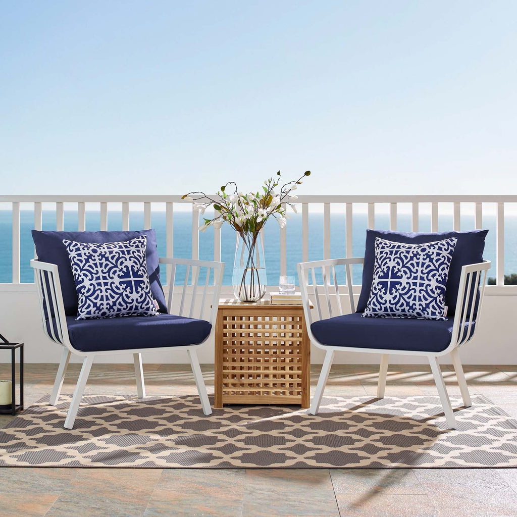 Riverside Outdoor Patio Aluminum Armchair Set of 2 in White Navy