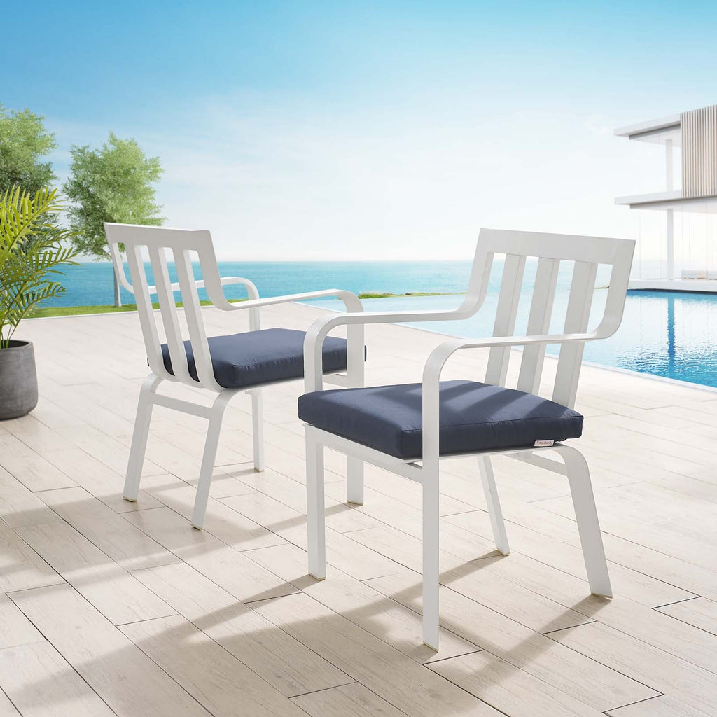 Baxley Outdoor Patio Aluminum Armchair Set of 2 in White Navy