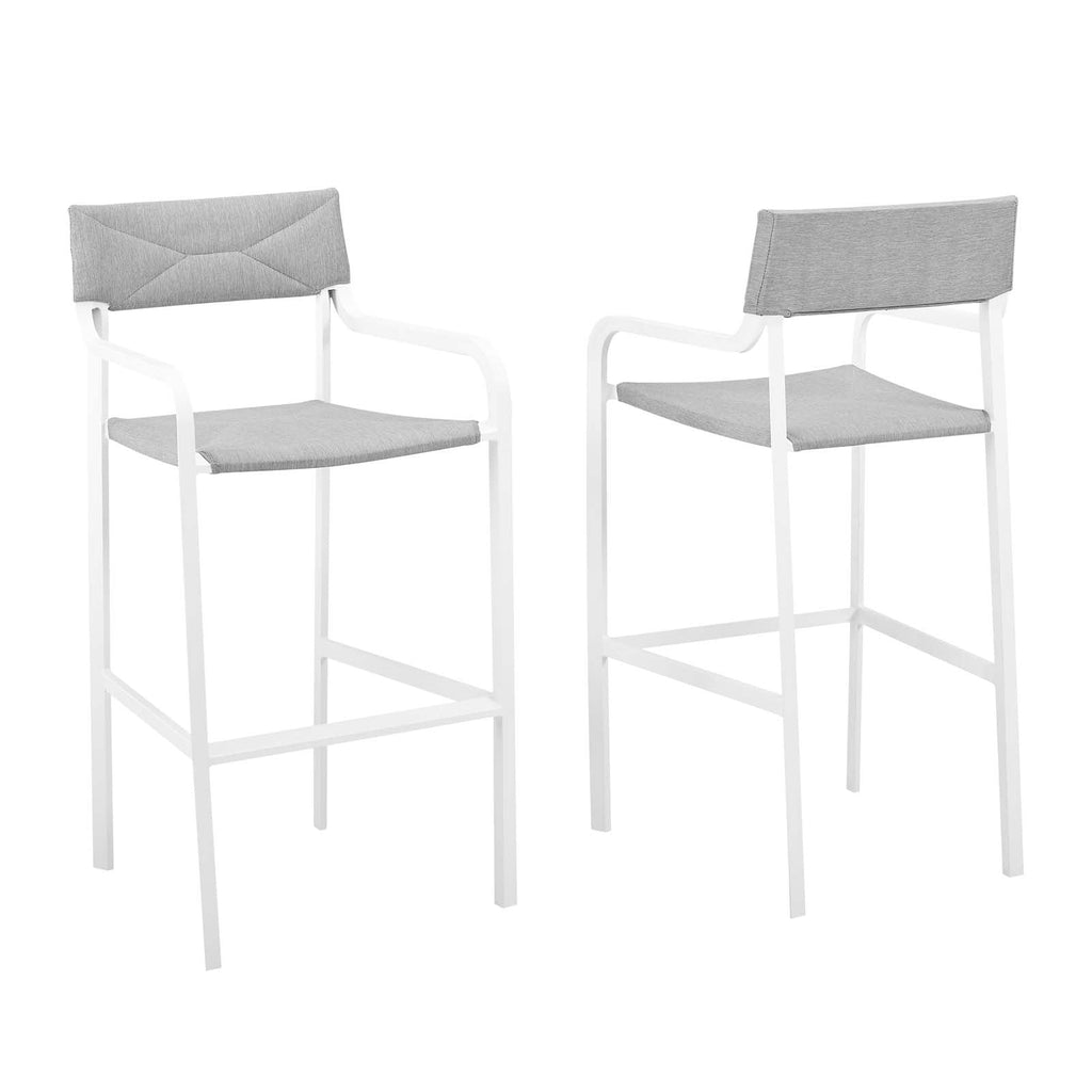 Raleigh Outdoor Patio Aluminum Bar Stool Set of 2 in White Gray