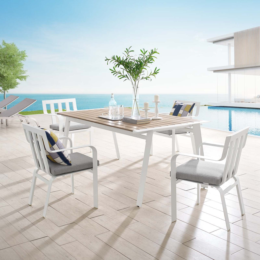 Baxley 5 Piece Outdoor Patio Aluminum Dining Set in White Gray
