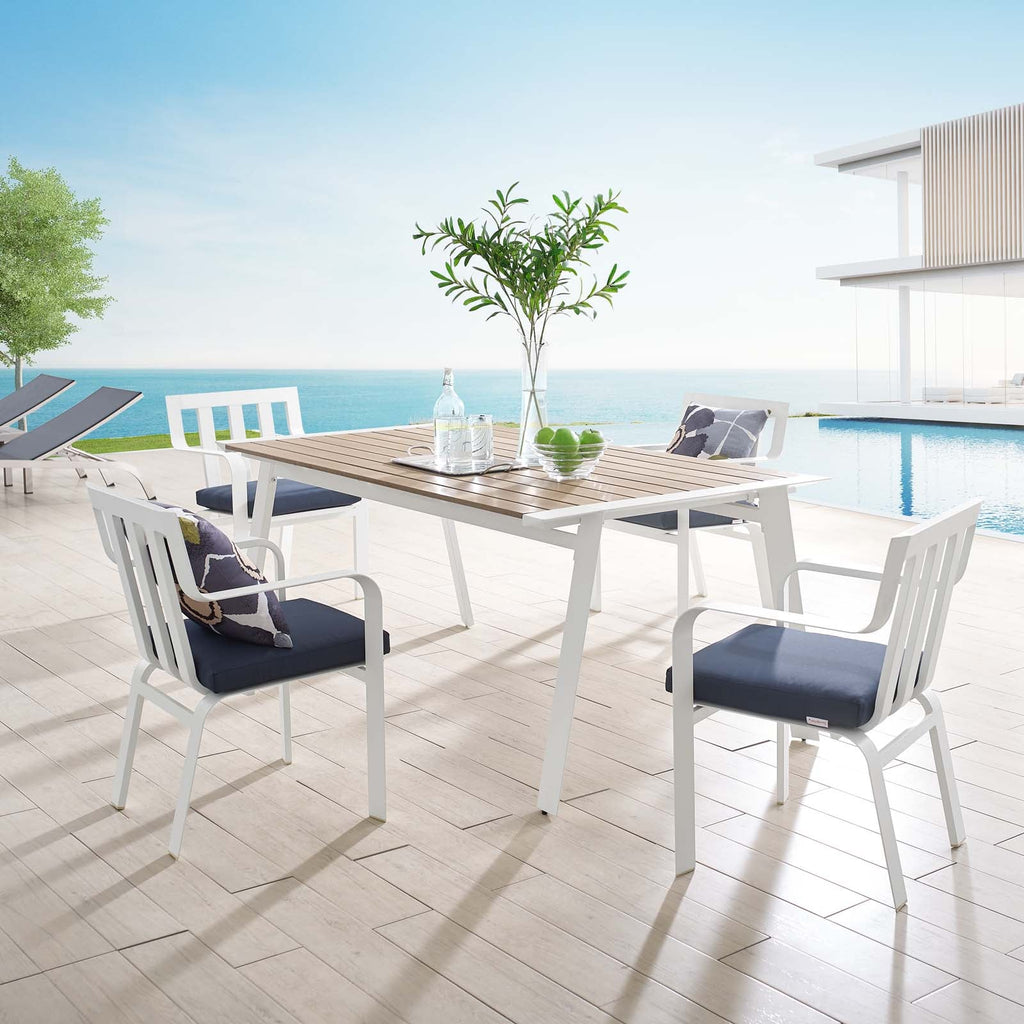 Baxley 5 Piece Outdoor Patio Aluminum Dining Set in White Navy
