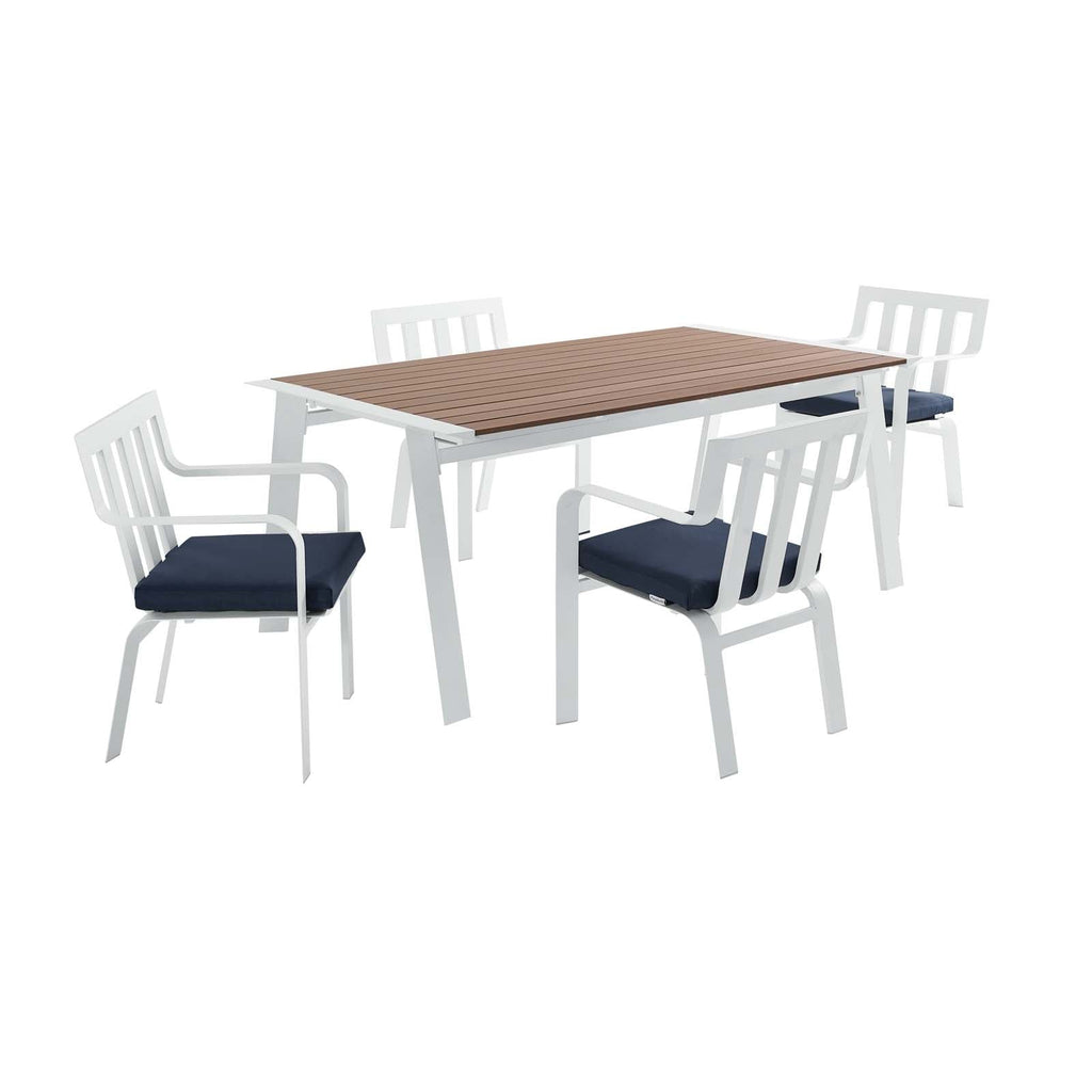 Baxley 5 Piece Outdoor Patio Aluminum Dining Set in White Navy