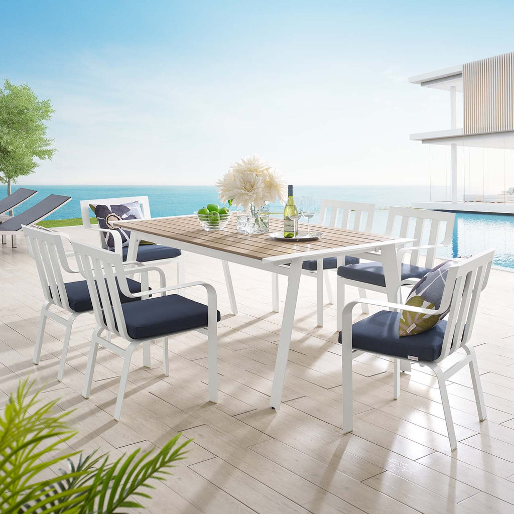 Baxley 7 Piece Outdoor Patio Aluminum Dining Set in White Navy