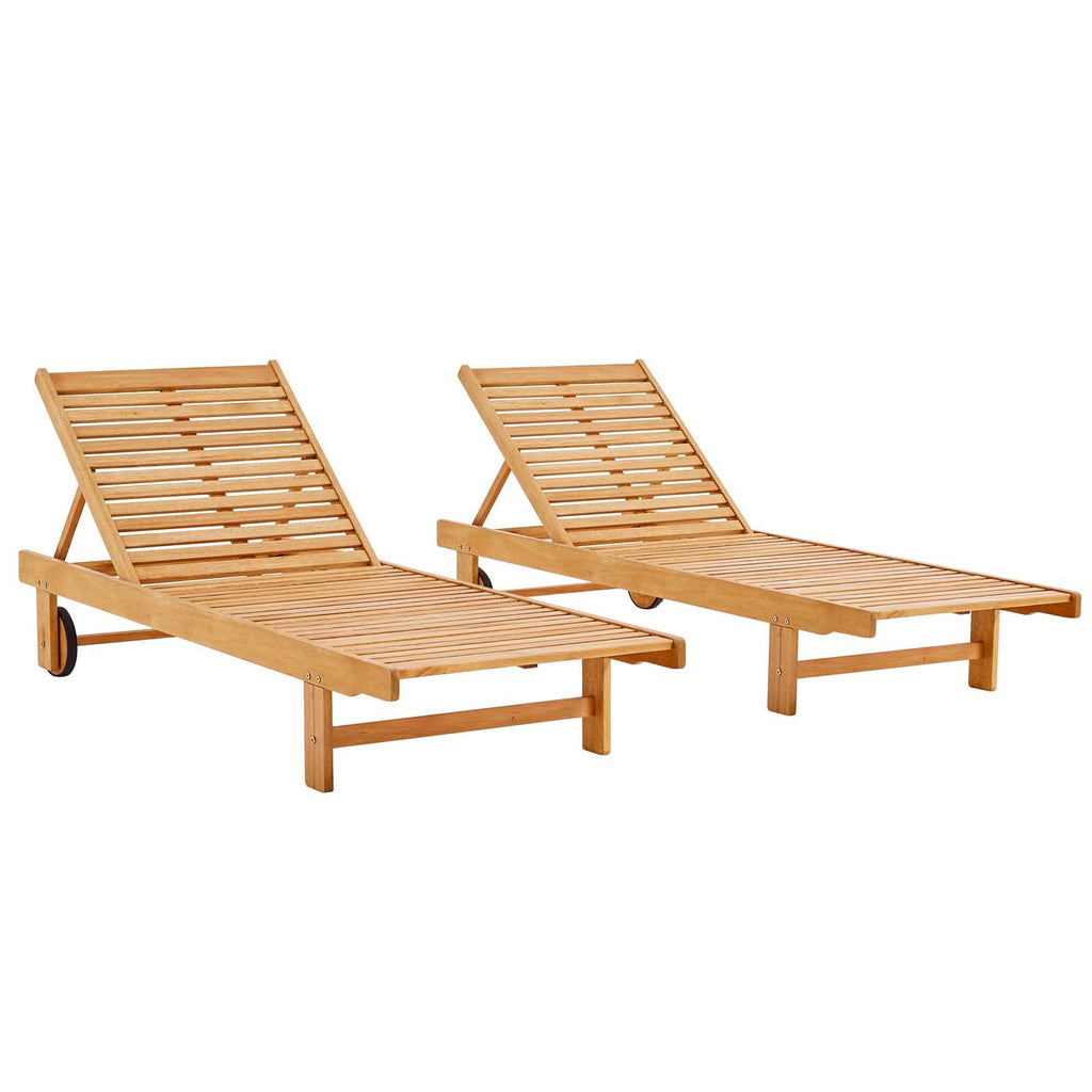 Hatteras Outdoor Patio Eucalyptus Wood Chaise Lounge Set of 2