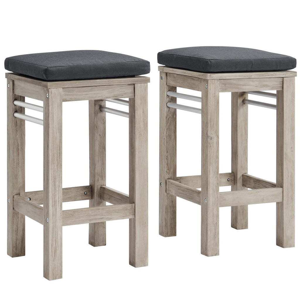 Wiscasset Outdoor Patio Acacia Wood Bar Stool Set of 2