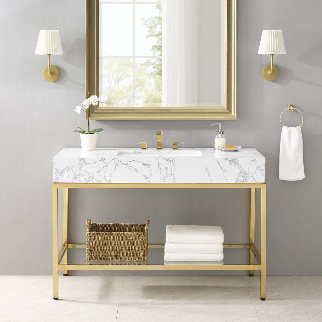 Kingsley 50" Gold Stainless Steel Bathroom Vanity