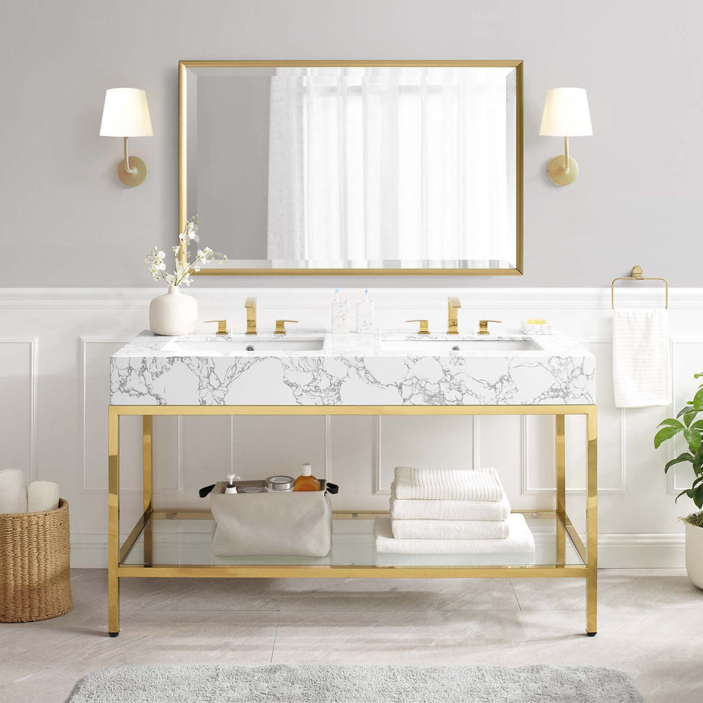 Kingsley 60" Gold Stainless Steel Bathroom Vanity