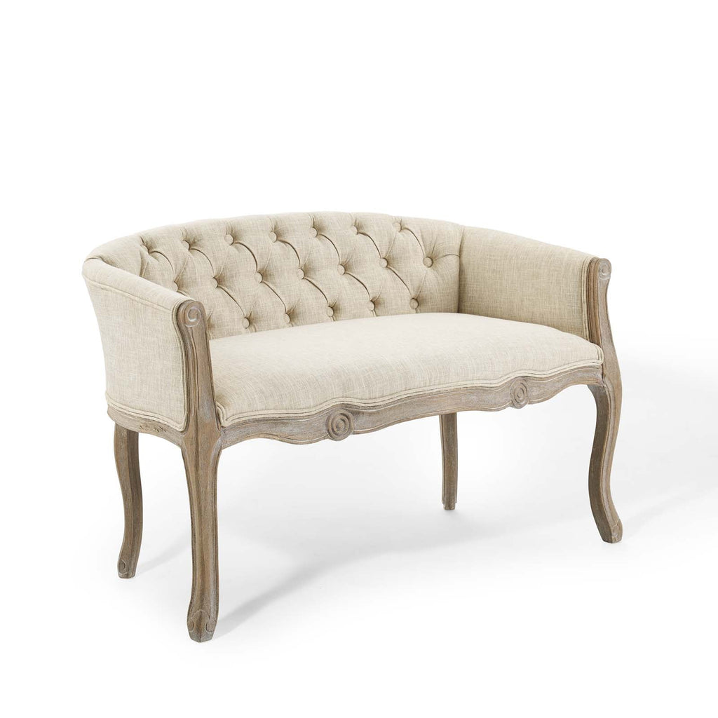 Crown Vintage French Upholstered Settee Loveseat in Beige