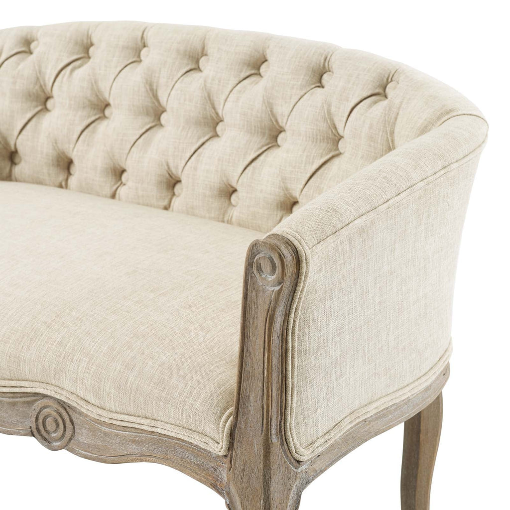 Crown Vintage French Upholstered Settee Loveseat in Beige