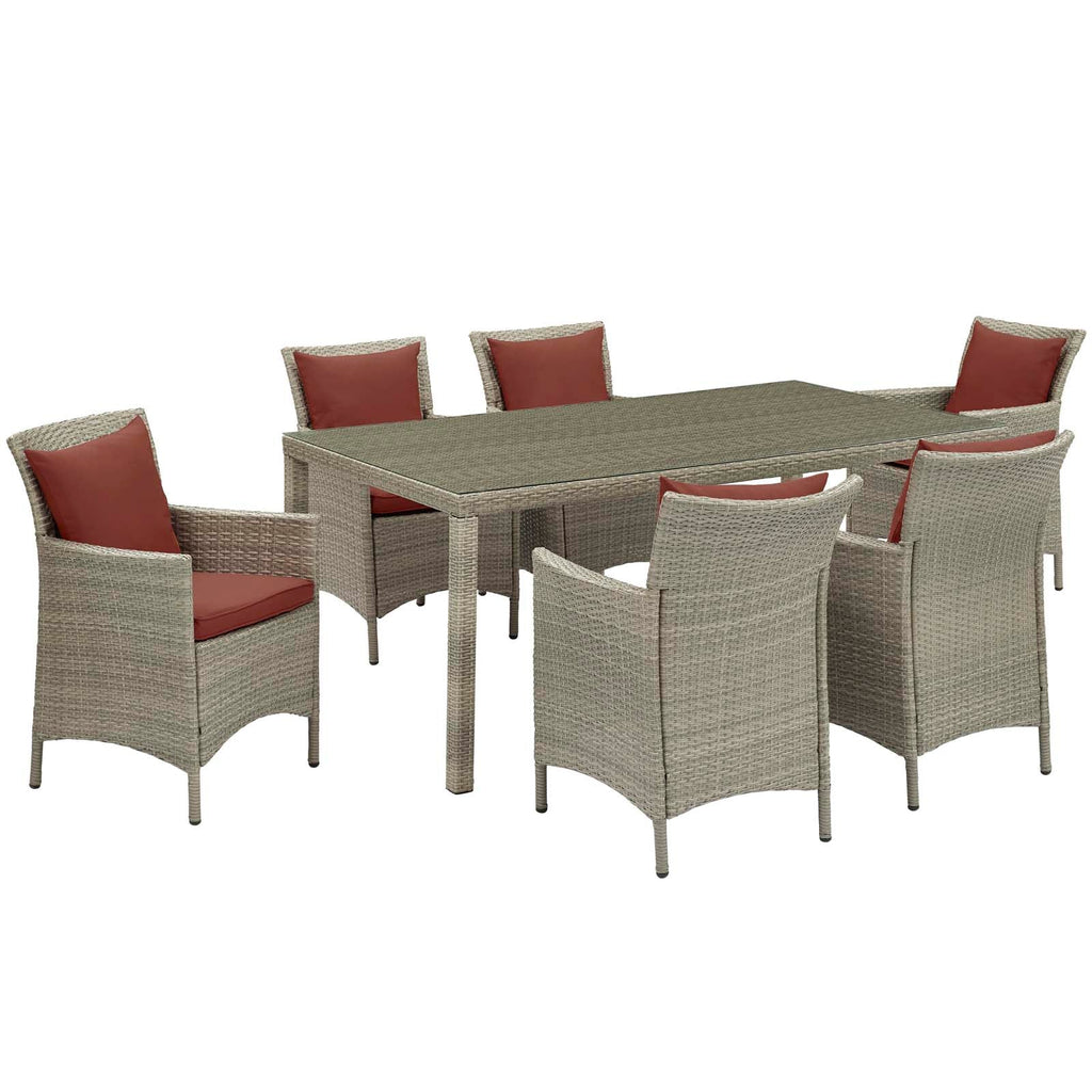 Conduit 7 Piece Outdoor Patio Wicker Rattan Dining Set in Light Gray Currant