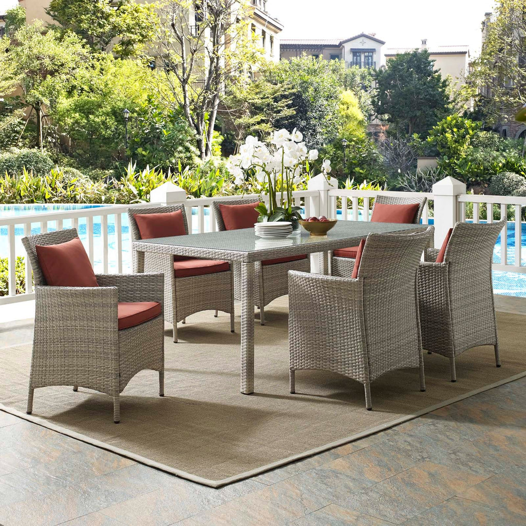 Conduit 7 Piece Outdoor Patio Wicker Rattan Dining Set in Light Gray Currant