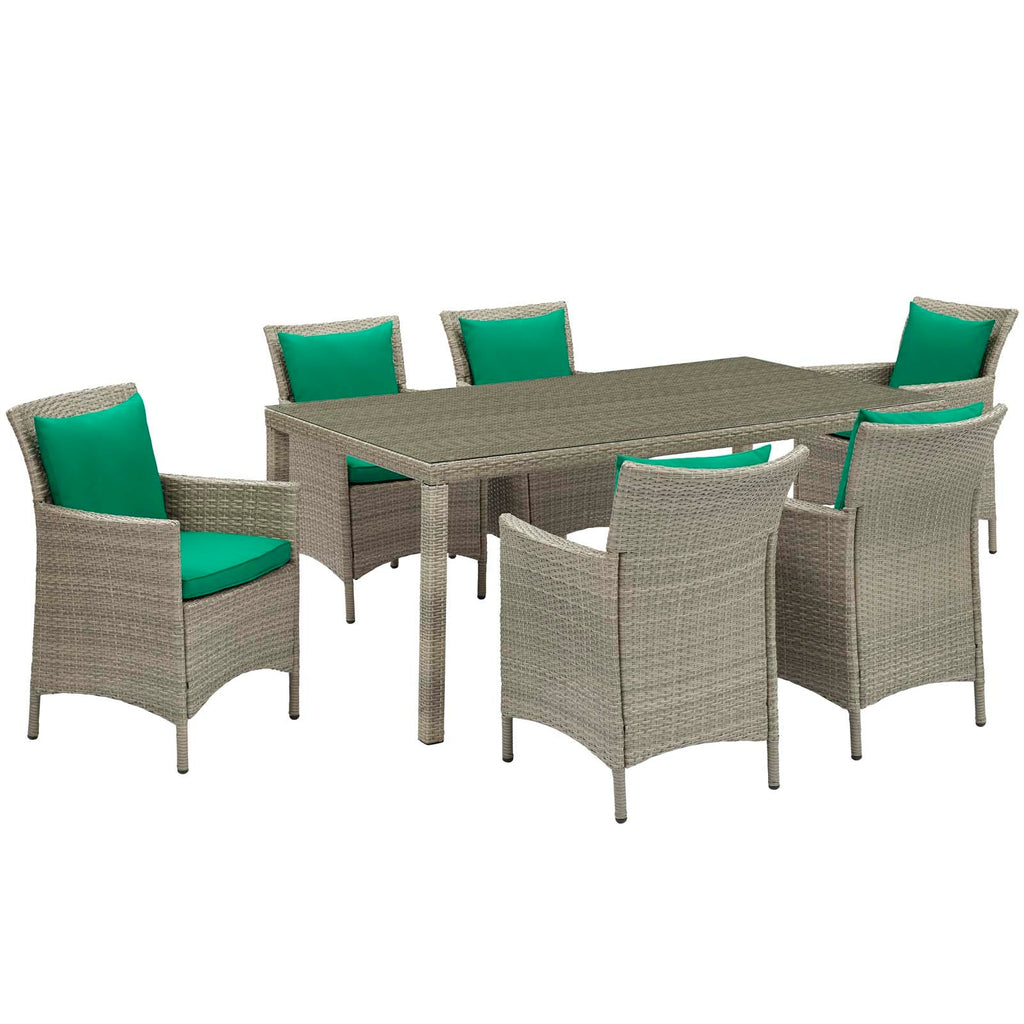 Conduit 7 Piece Outdoor Patio Wicker Rattan Dining Set in Light Gray Green