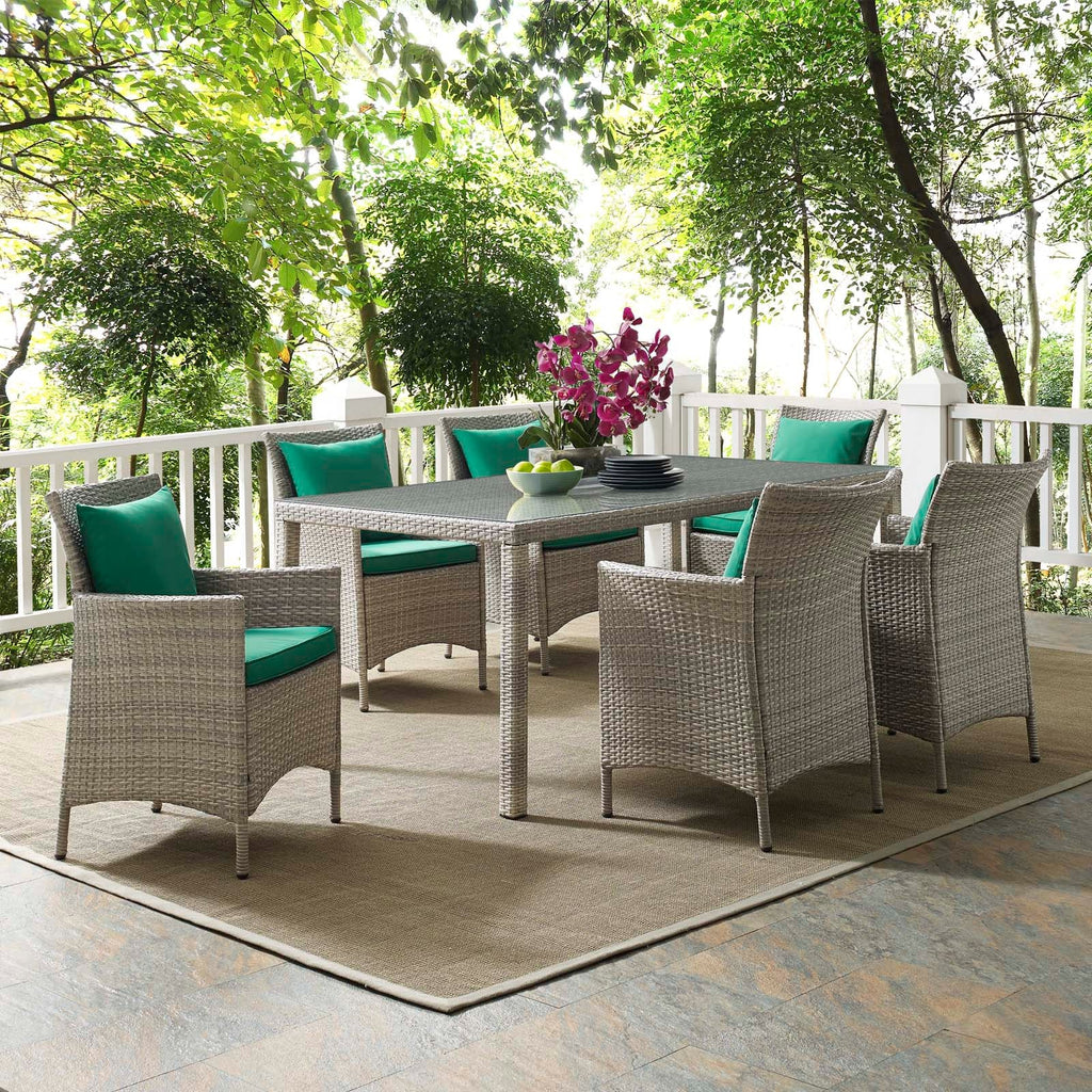 Conduit 7 Piece Outdoor Patio Wicker Rattan Dining Set in Light Gray Green