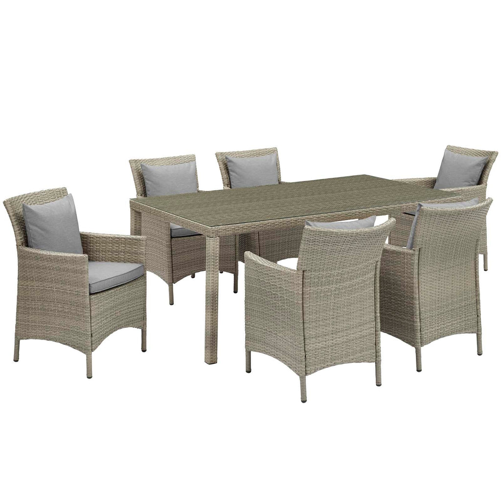 Conduit 7 Piece Outdoor Patio Wicker Rattan Dining Set in Light Gray Gray