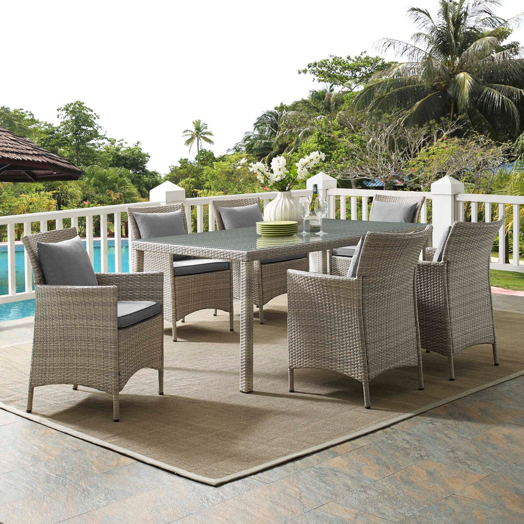 Conduit 7 Piece Outdoor Patio Wicker Rattan Dining Set in Light Gray Gray