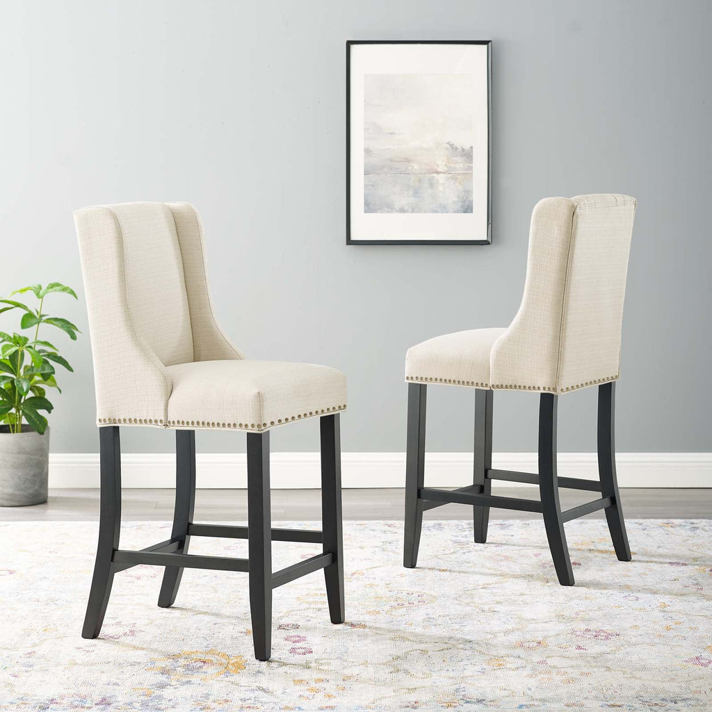 Baron Counter Stool Upholstered Fabric Set of 2 in Beige
