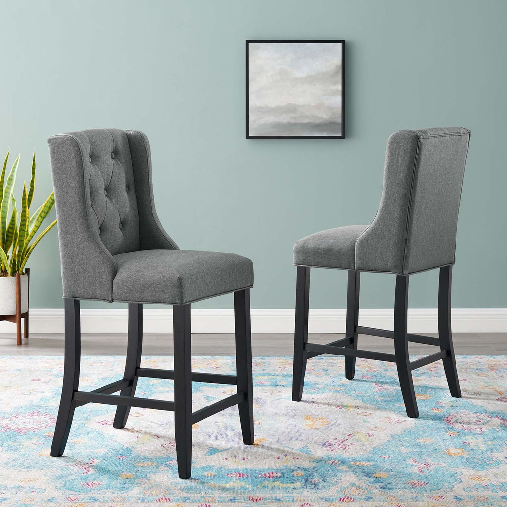Baronet Counter Bar Stool Upholstered Fabric Set of 2 in Gray