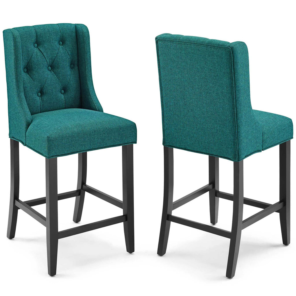 Baronet Counter Bar Stool Upholstered Fabric Set of 2 in Teal