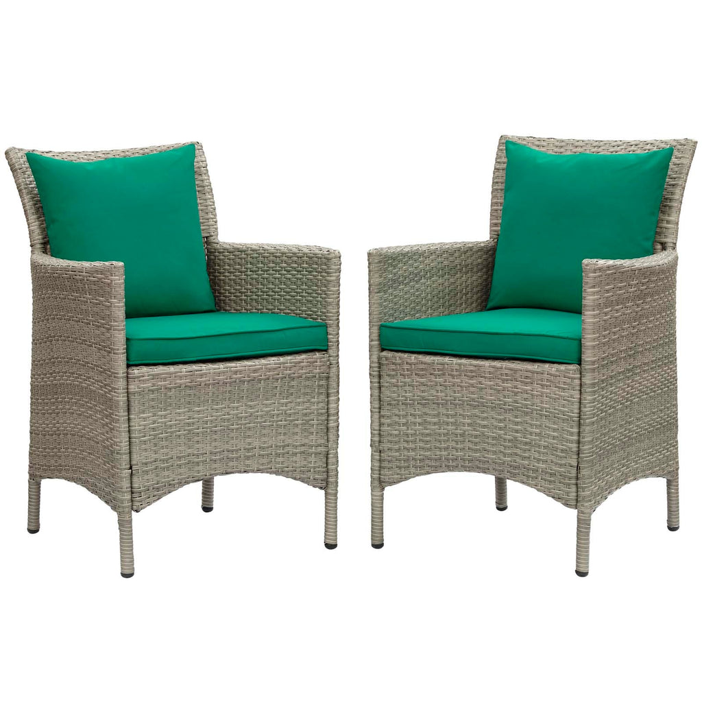 Conduit Outdoor Patio Wicker Rattan Dining Armchair Set of 2 in Light Gray Green