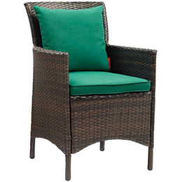 Conduit Outdoor Patio Wicker Rattan Dining Armchair Set of 2 in Brown Green
