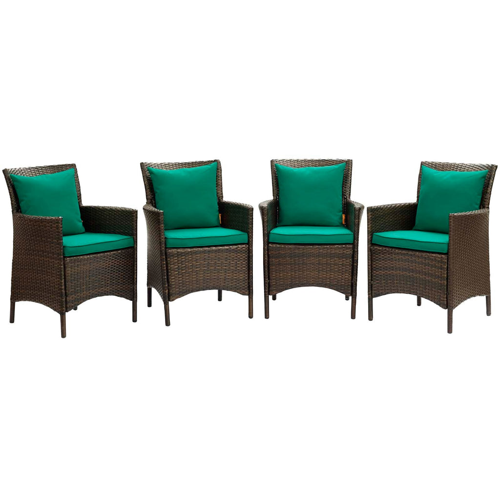Conduit Outdoor Patio Wicker Rattan Dining Armchair Set of 4 in Brown Green