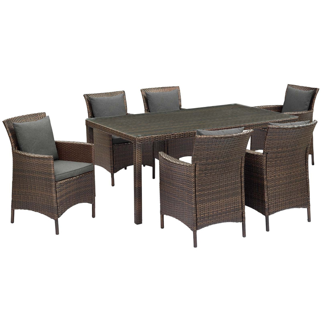 Conduit 7 Piece Outdoor Patio Wicker Rattan Dining Set in Brown Charcoal