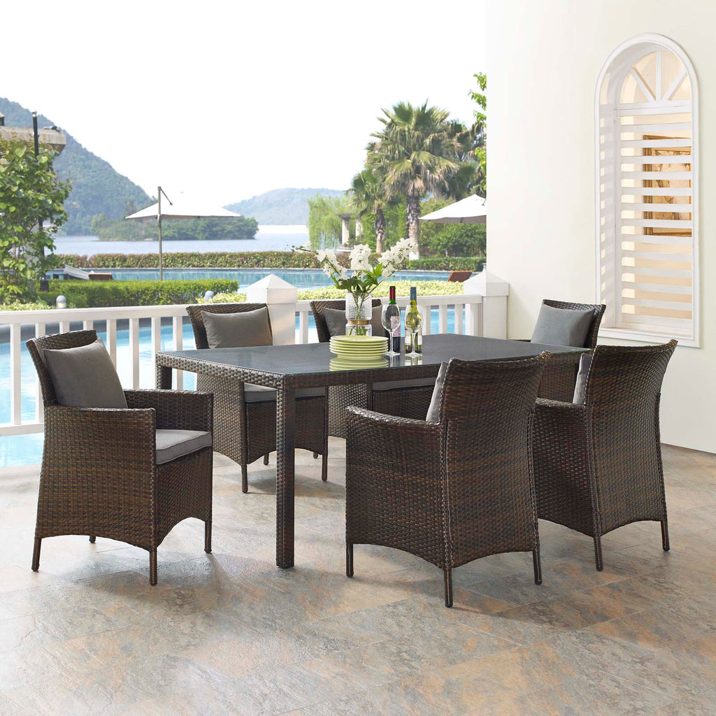 Conduit 7 Piece Outdoor Patio Wicker Rattan Dining Set in Brown Charcoal