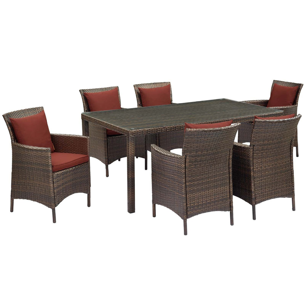 Conduit 7 Piece Outdoor Patio Wicker Rattan Dining Set in Brown Currant