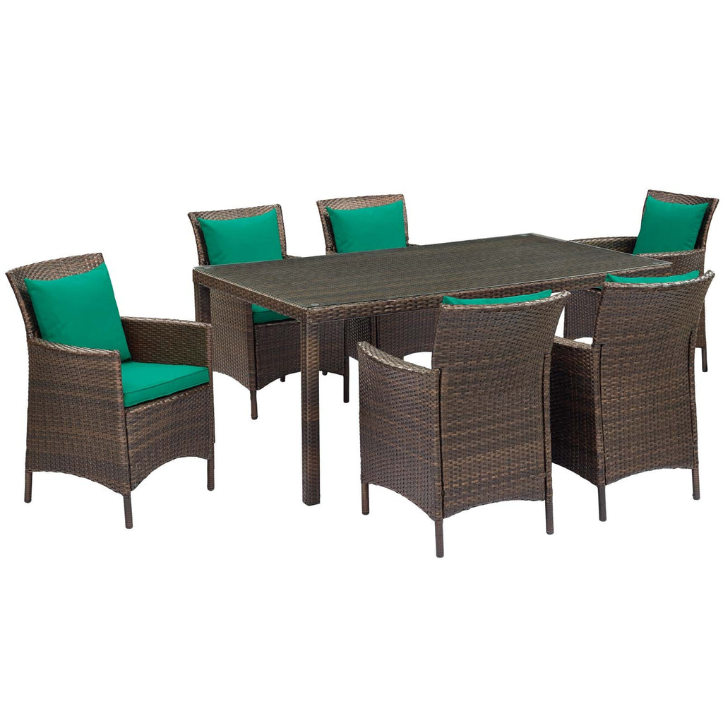 Conduit 7 Piece Outdoor Patio Wicker Rattan Dining Set in Brown Green