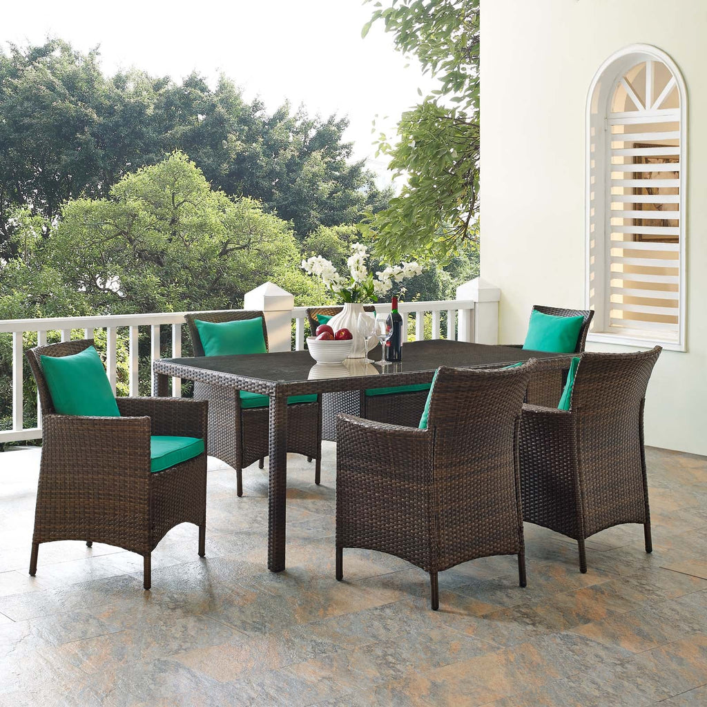 Conduit 7 Piece Outdoor Patio Wicker Rattan Dining Set in Brown Green