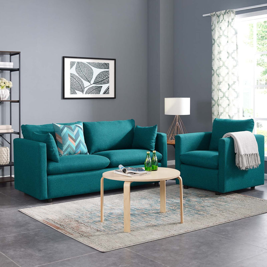 Activate Upholstered Fabric Sofa and Armchair Set in Teal