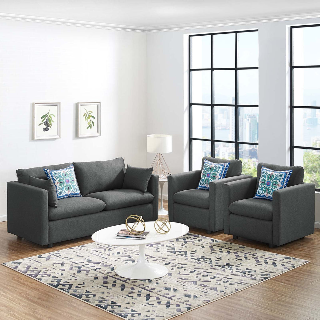 Activate 3 Piece Upholstered Fabric Set in Gray