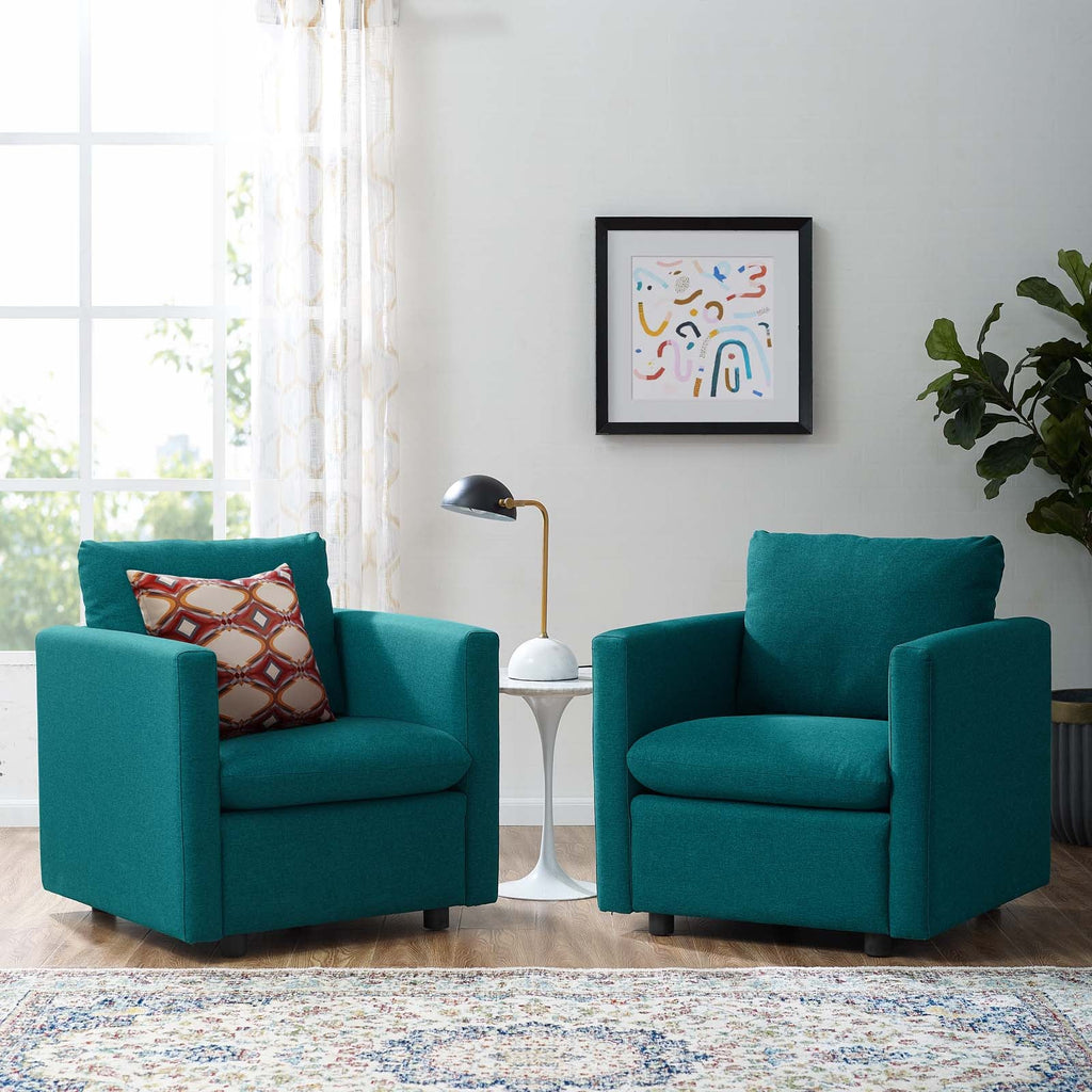Activate Upholstered Fabric Armchair Set of 2 in Teal