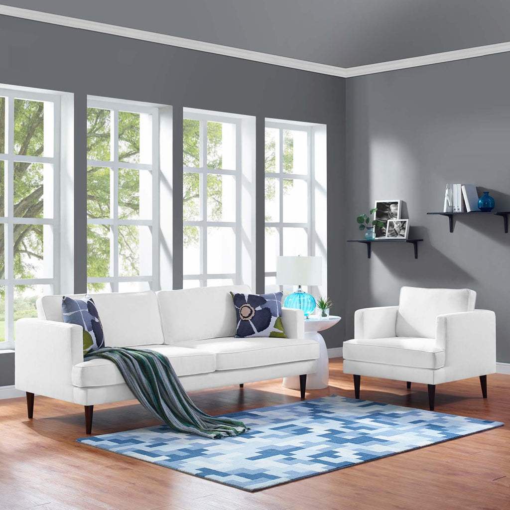Agile Upholstered Fabric Sofa and Armchair Set in White