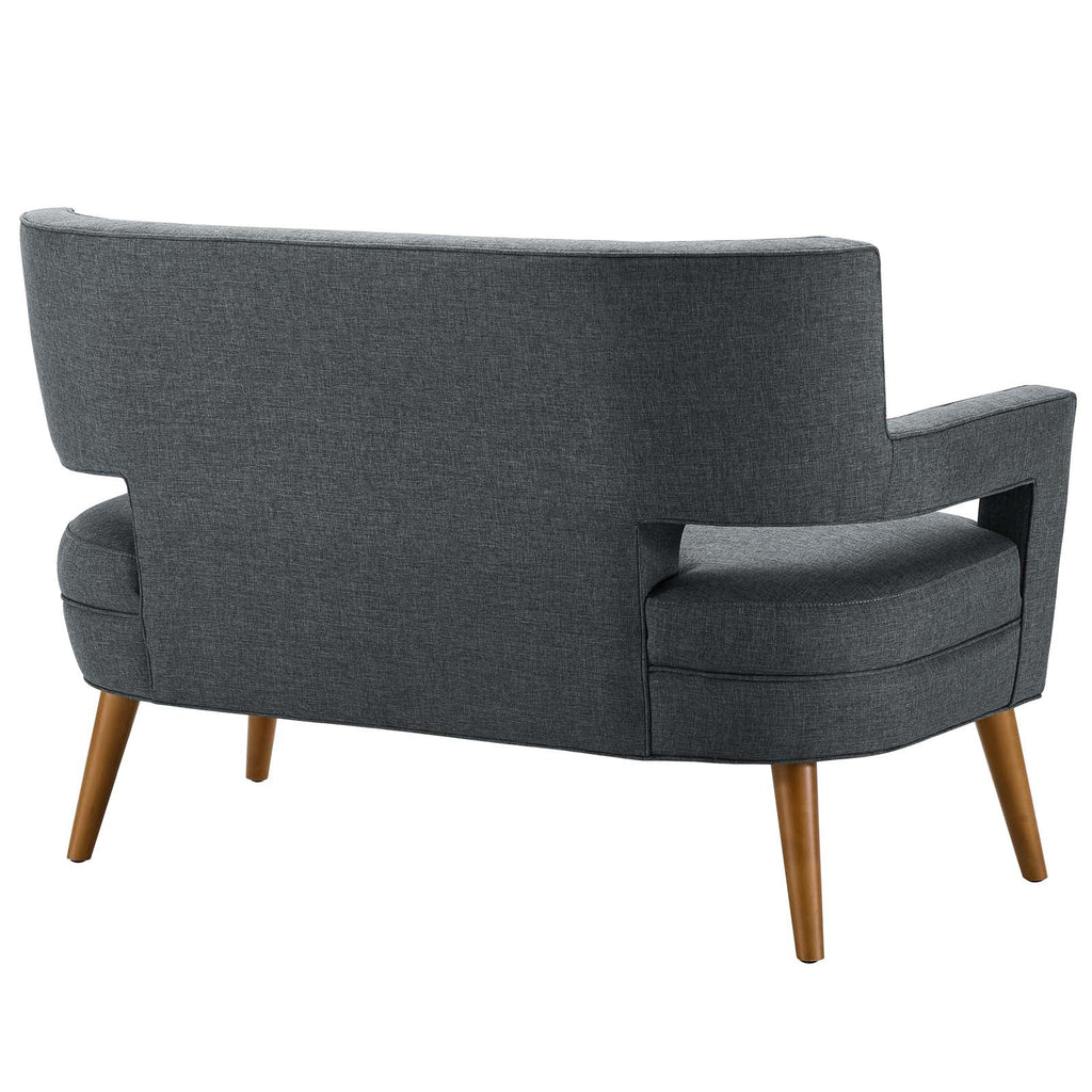 Sheer Upholstered Fabric Loveseat and Armchair Set in Gray