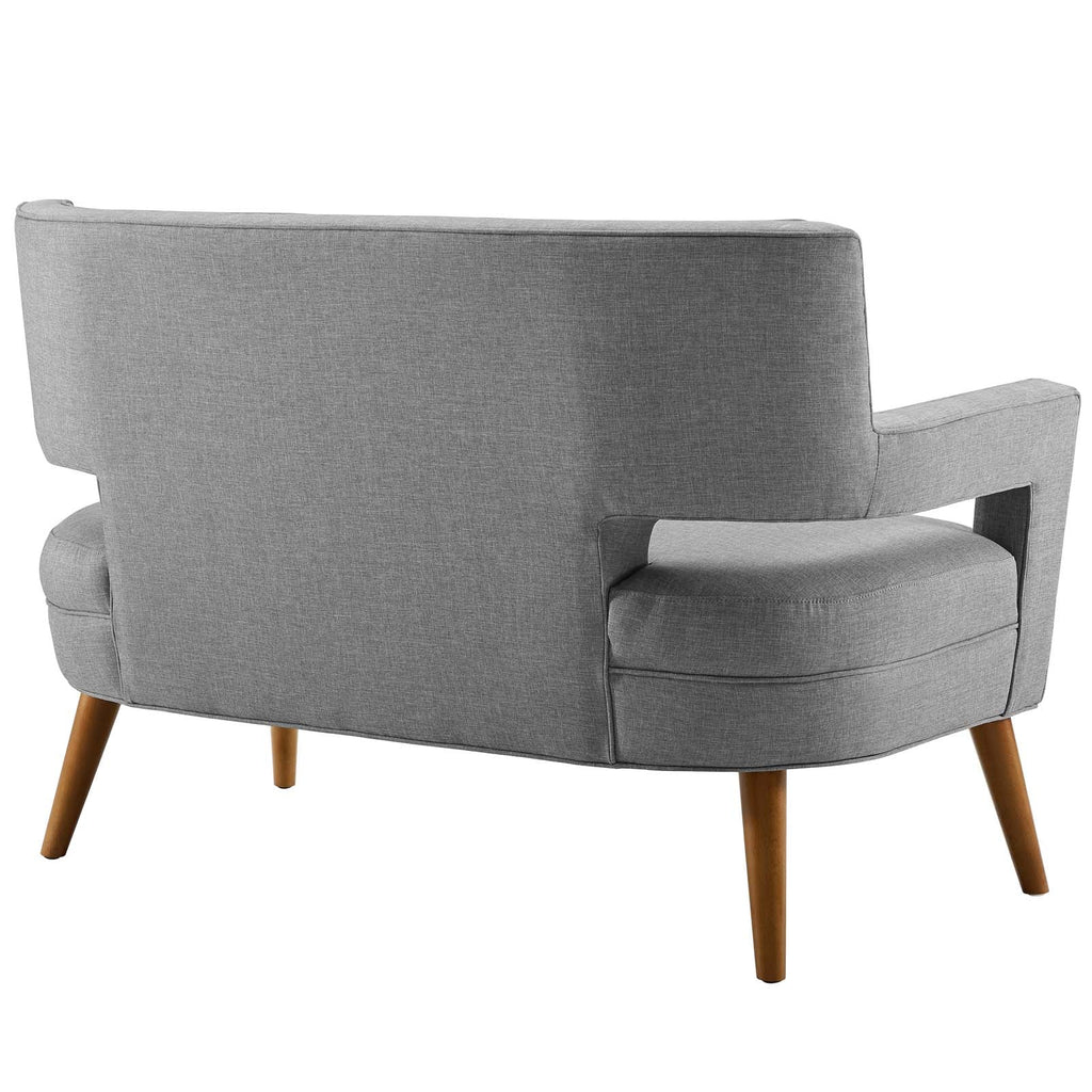 Sheer Upholstered Fabric Loveseat and Armchair Set in Light Gray