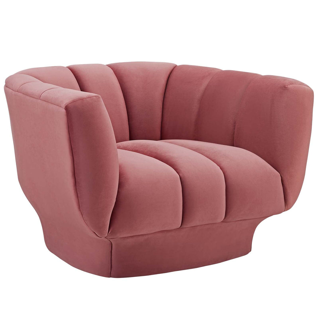 Entertain Vertical Channel Tufted Performance Velvet Sofa and Armchair Set in Dusty Rose