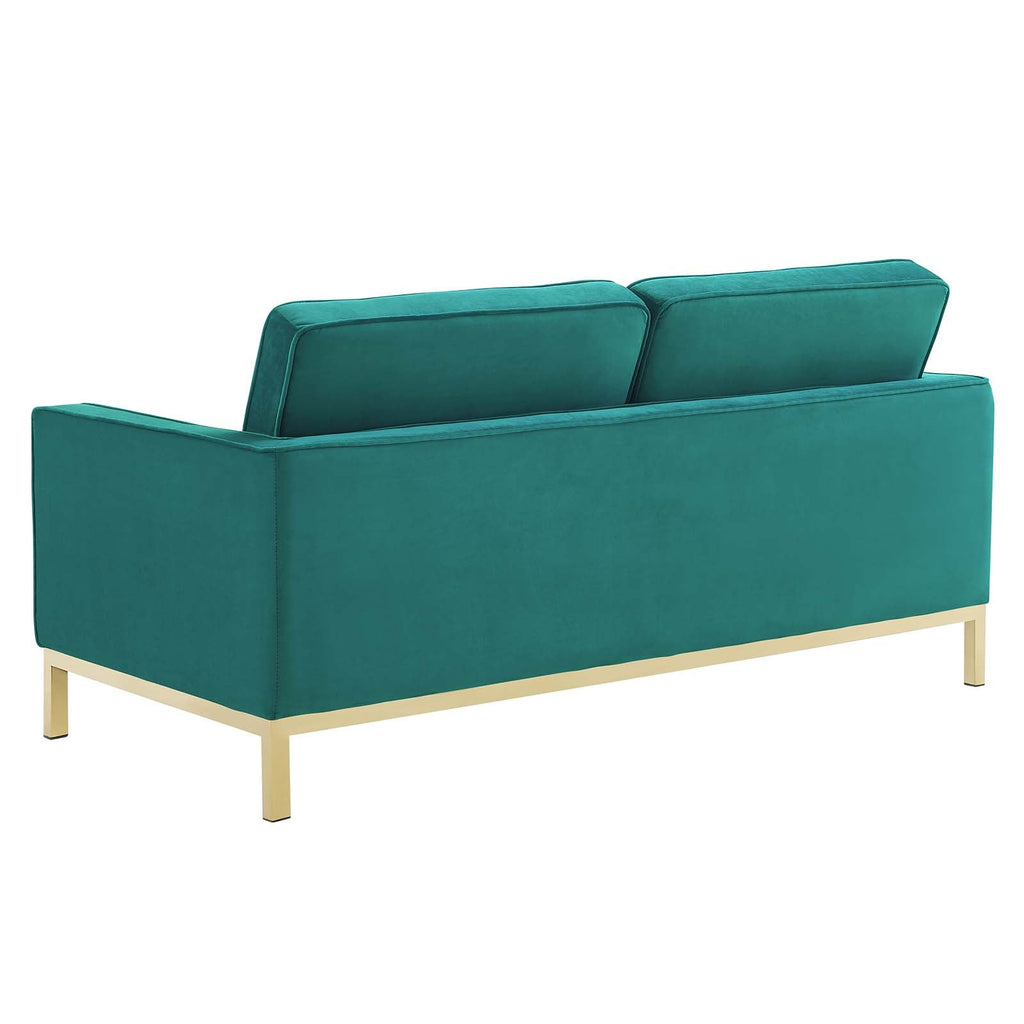 Loft Gold Stainless Steel Leg Performance Velvet Loveseat and Armchair Set in Gold Teal