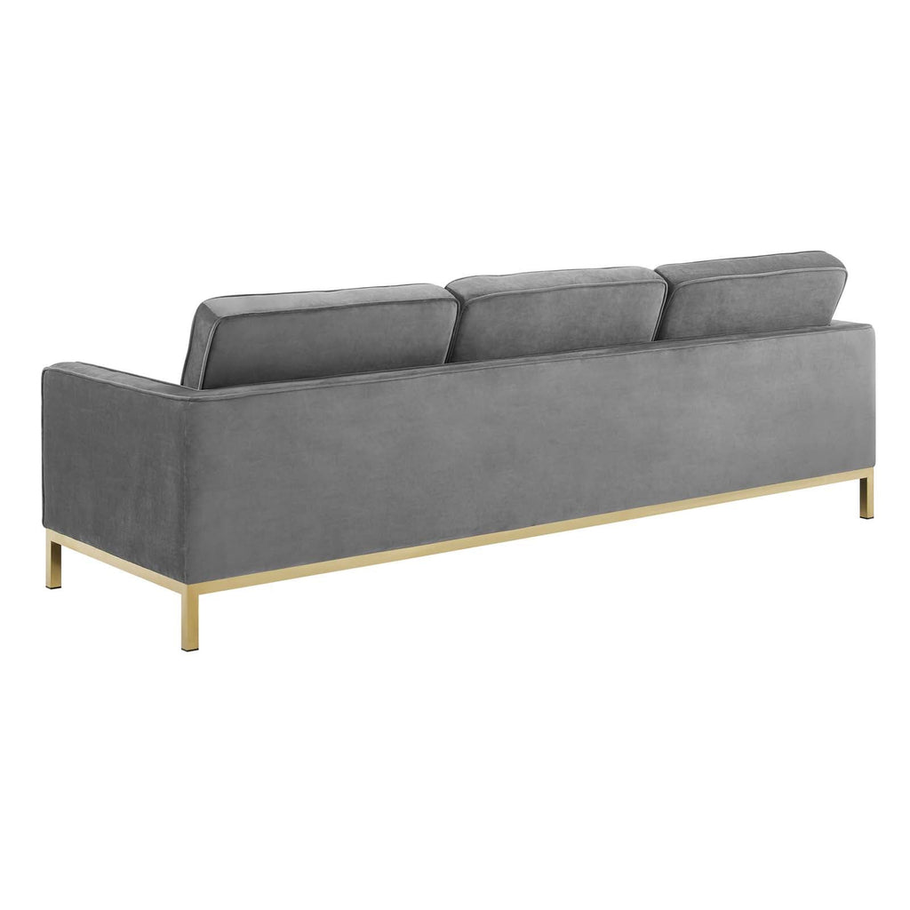 Loft Gold Stainless Steel Leg Performance Velvet Sofa and Armchair Set in Gold Gray