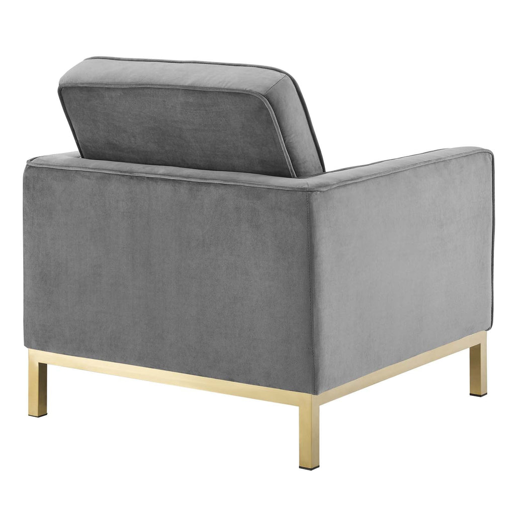 Loft Gold Stainless Steel Leg Performance Velvet Sofa and Armchair Set in Gold Gray