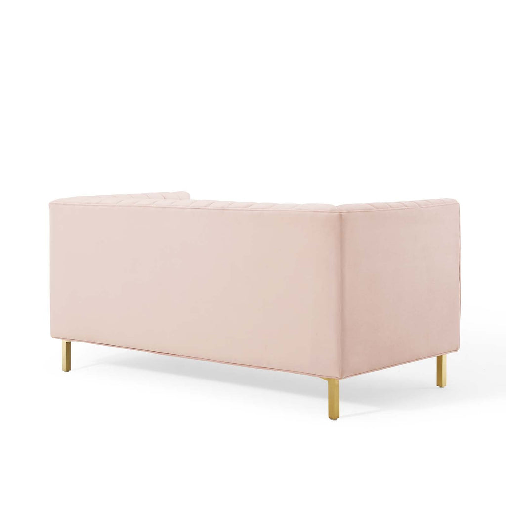 Shift Channel Tufted Performance Velvet Loveseat in Pink